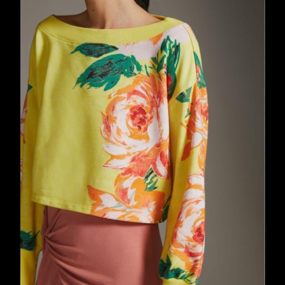 Anthropologie Tops - Anthropologie Daily Practice Multicolor Tropical Floral Wide Neck Sweatshirt XS